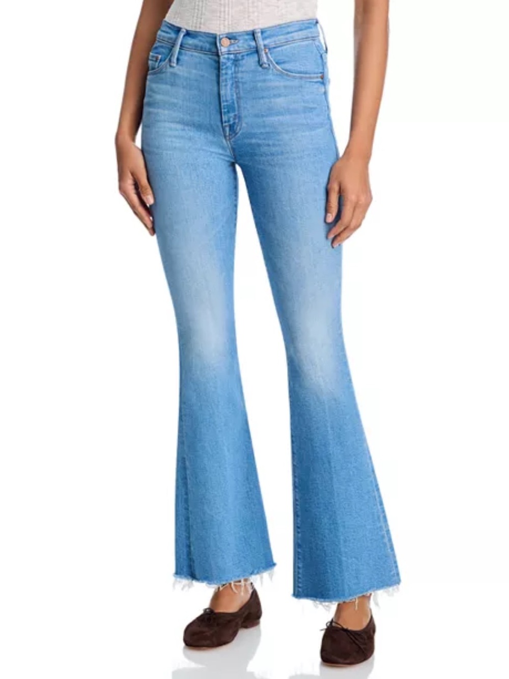 NWT MOTHER The Weekender Fray Mid Rise Flare Leg Jeans in Satisfy Your Cravings